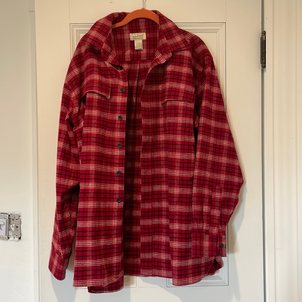 LL Bean mens xl red flannel button up
